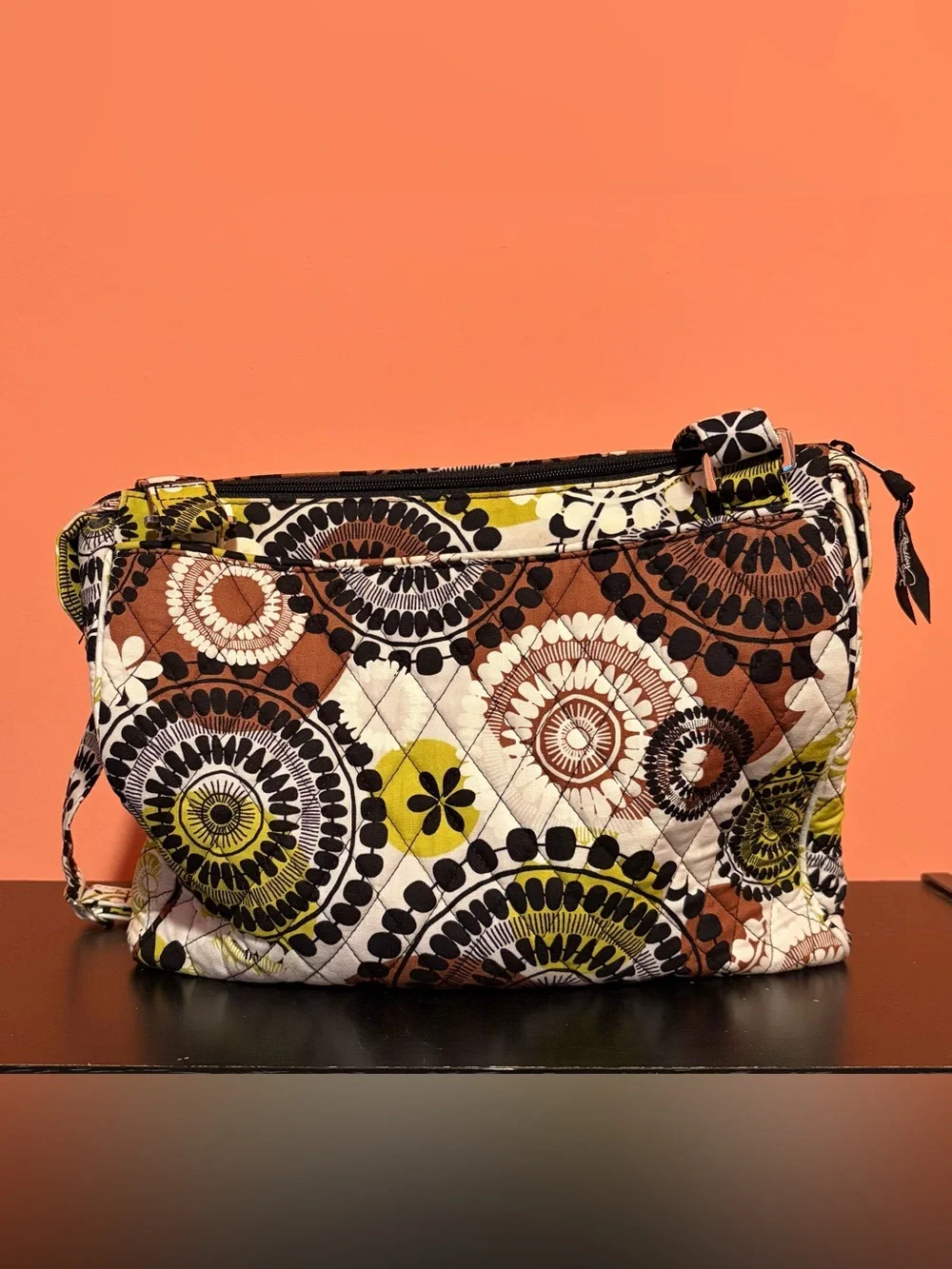 Vera Bradley Quilted Cocoa Moss Tablet Hipster Messenger Bag